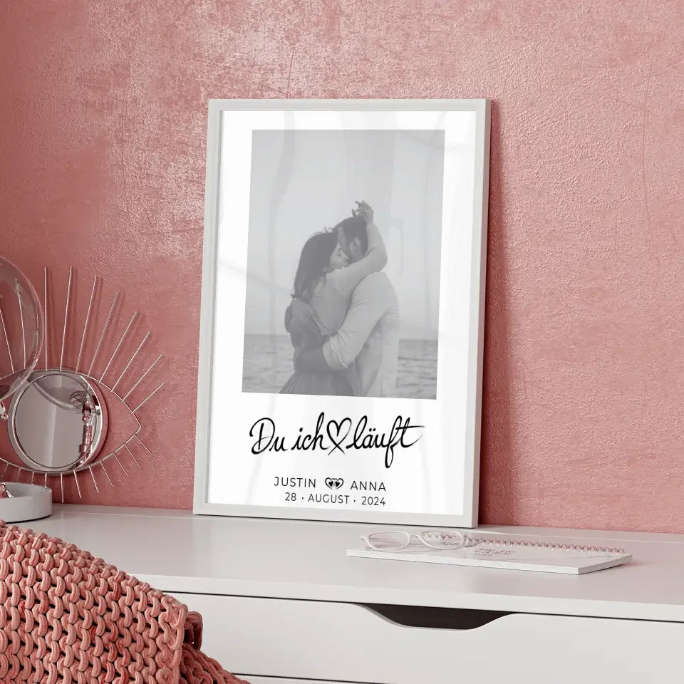 Personalisiertes Foto Poster Paare mit Namen Du Ich Läuft Black & White