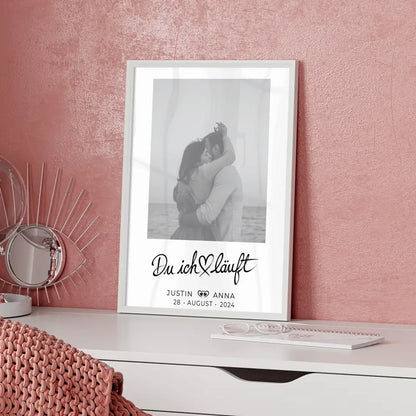 Personalisiertes Foto Poster Paare mit Namen Du Ich Läuft Black & White