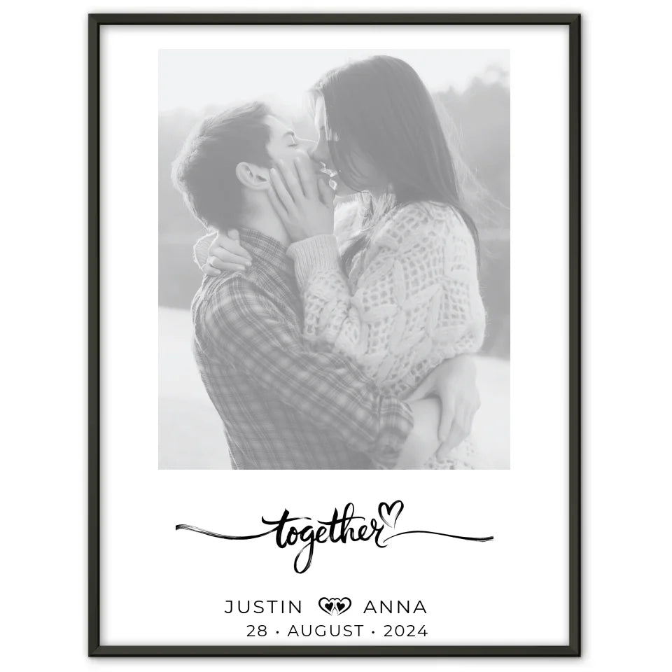 Personalisiertes Foto Poster Paare mit Namen Together Schwarz Weiß