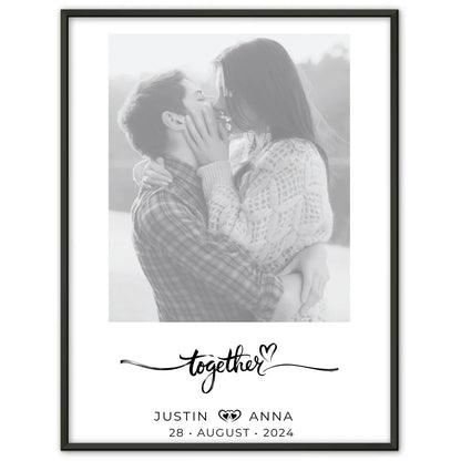Personalisiertes Foto Poster Paare mit Namen Together Schwarz Weiß