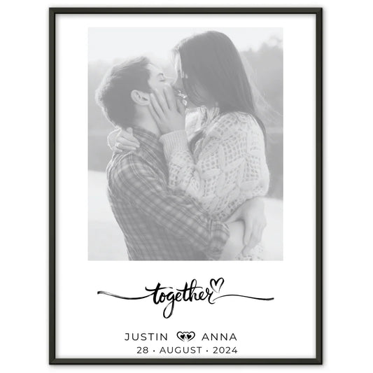 Personalisiertes Foto Poster Paare mit Namen Together Schwarz Weiß