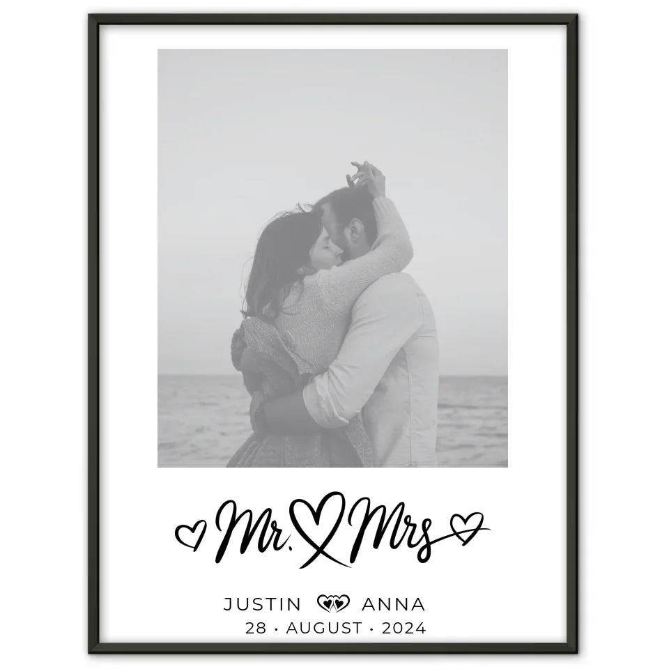 Personalisiertes Foto Poster für Paare Mr & Mrs mit Namen und Datum