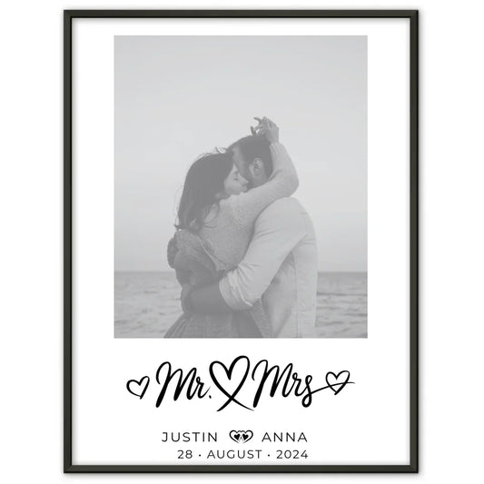Personalisiertes Foto Poster für Paare Mr & Mrs mit Namen und Datum