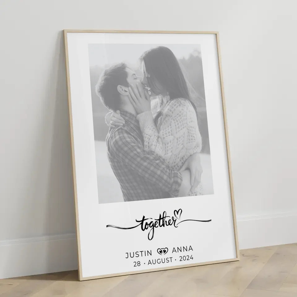 Personalisiertes Foto Poster Paare mit Namen Together Schwarz Weiß