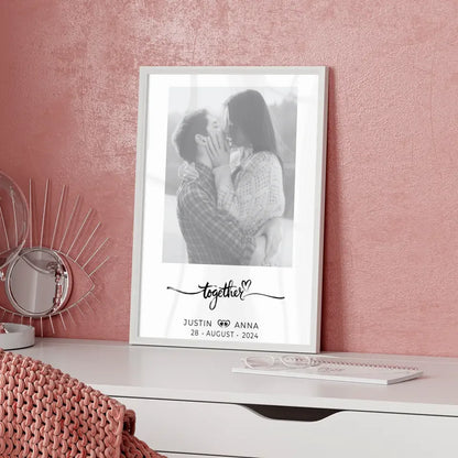 Personalisiertes Foto Poster Paare mit Namen Together Schwarz Weiß