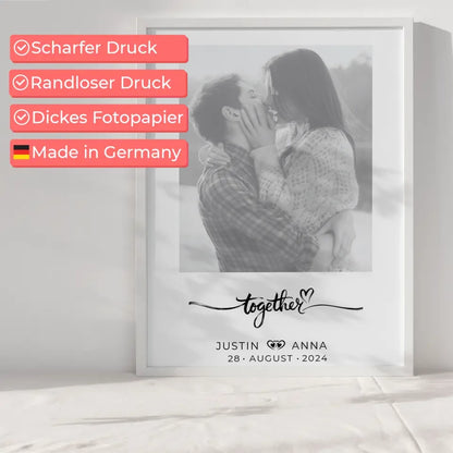 Personalisiertes Foto Poster Paare mit Namen Together Schwarz Weiß