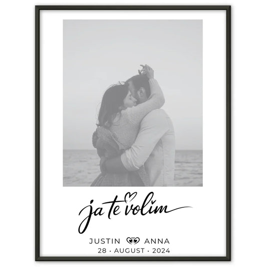 Personalisiertes Foto Poster Paare mit Namen Ja Te Volim Black & White