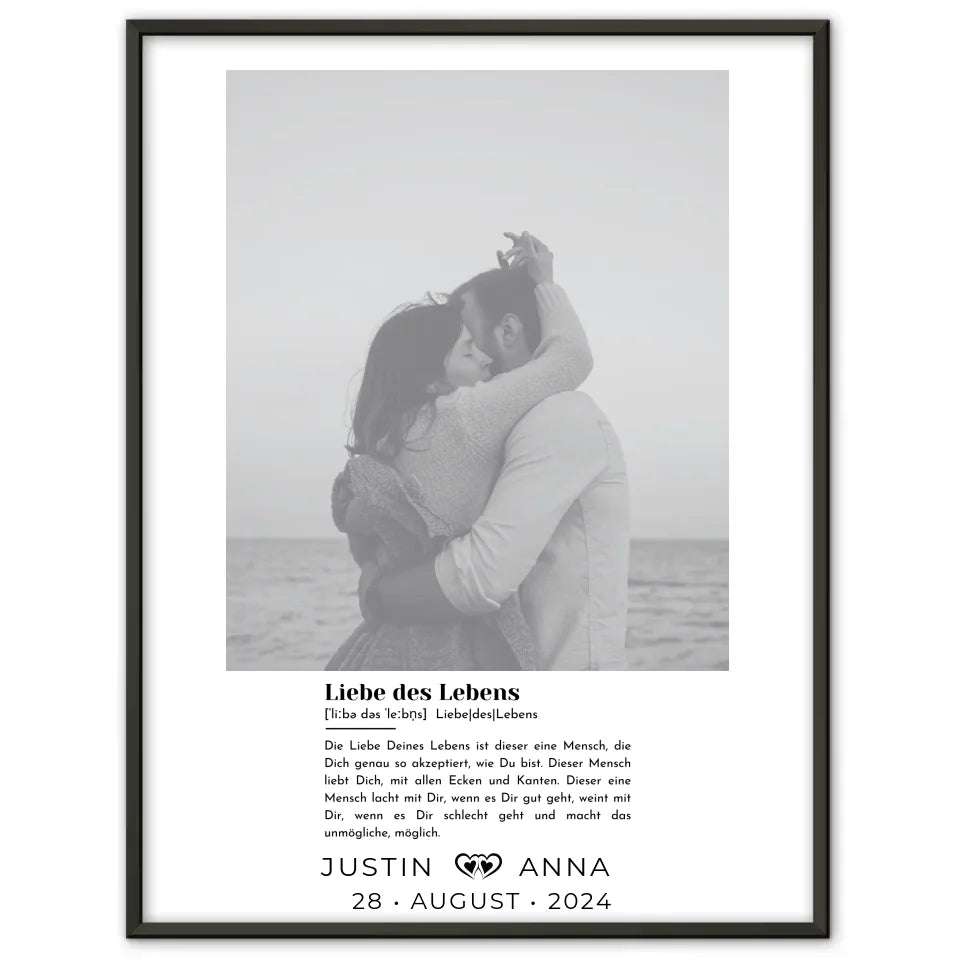 Personalisiertes Foto Poster Paare mit Namen Definition Liebe des Lebens