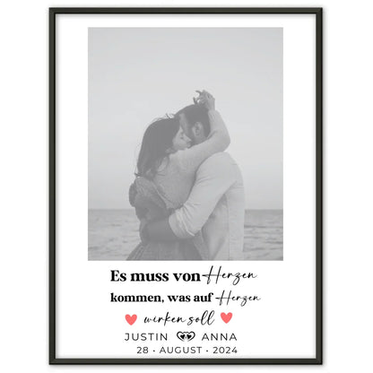 Personalisiertes Foto Poster Paare mit Namen von Herzen Black & White