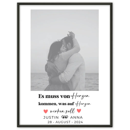 Personalisiertes Foto Poster Paare mit Namen von Herzen Black & White