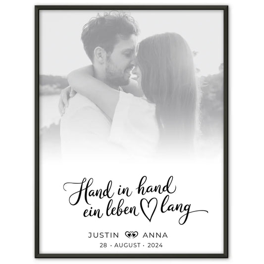 Personalisiertes Poster Paare Hand In Hand Ein Leben Lang Foto Schwarz Weiß