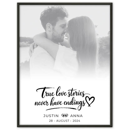 Personalisiertes Poster Paare Foto Black & White True Love Stories mit Namen