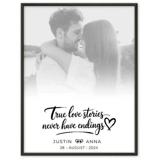 Personalisiertes Poster Paare Foto Black & White True Love Stories mit Namen
