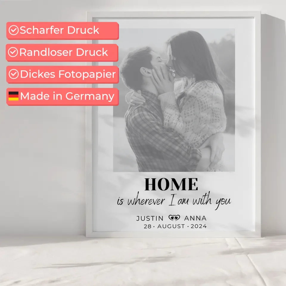 Personalisiertes Foto Poster Paare Mit Namen Home Is Wherever I Am With You