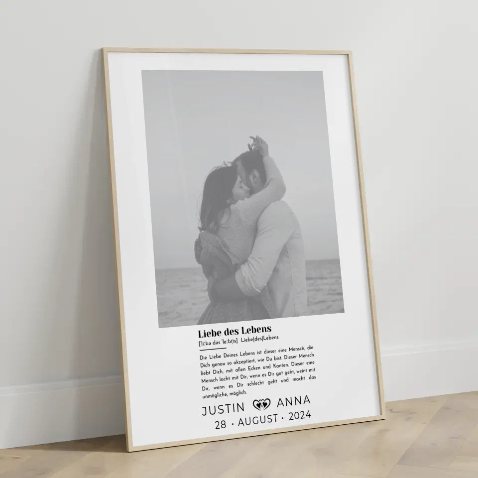 Personalisiertes Foto Poster Paare mit Namen Definition Liebe des Lebens