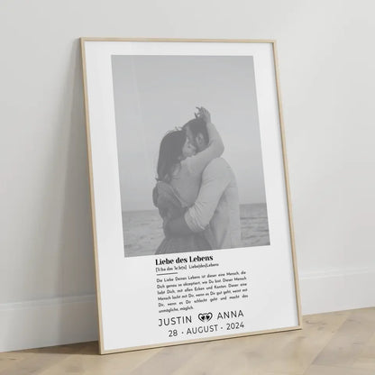 Personalisiertes Foto Poster Paare mit Namen Definition Liebe des Lebens