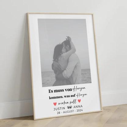 Personalisiertes Foto Poster Paare mit Namen von Herzen Black & White