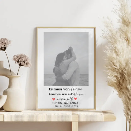 Personalisiertes Foto Poster Paare mit Namen von Herzen Black & White