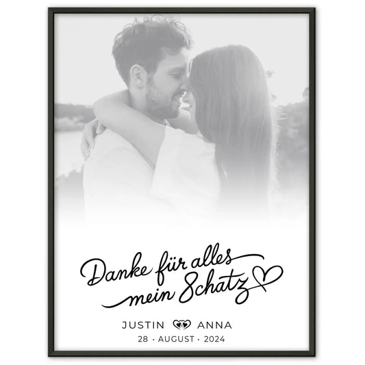 Personalisiertes Poster Paare Foto Schwarz Weiß Danke Für Alles Mein Schatz mit Namen