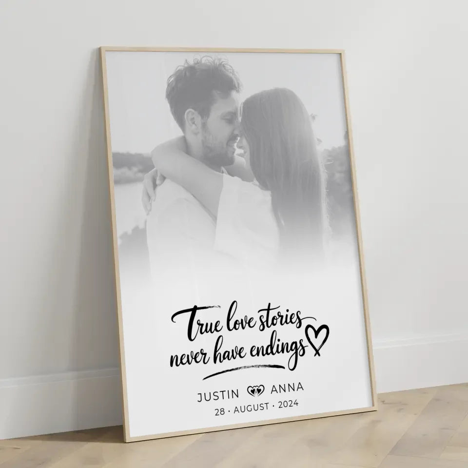 Personalisiertes Poster Paare Foto Black & White True Love Stories mit Namen