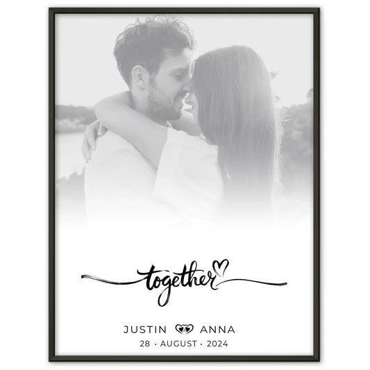 Personalisiertes Poster Paare Foto Black & White Together mit Namen