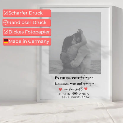 Personalisiertes Foto Poster Paare mit Namen von Herzen Black & White