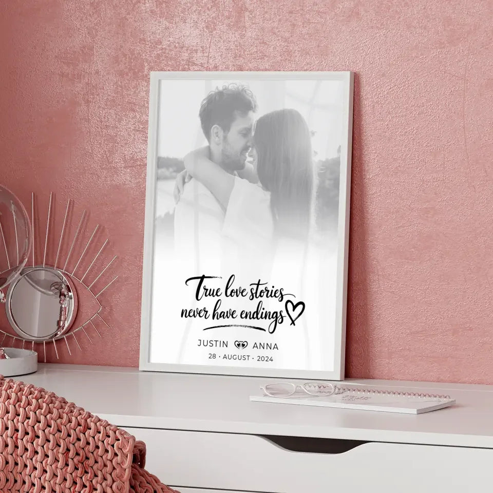 Personalisiertes Poster Paare Foto Black & White True Love Stories mit Namen