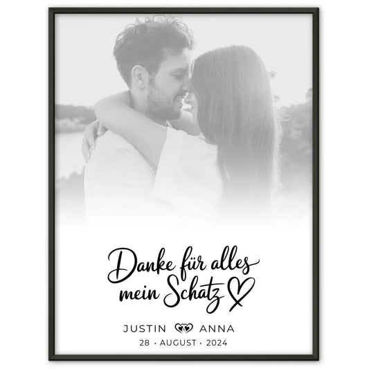 Personalisiertes Poster Paare Foto Black & White Danke Für Alles Mein Schatz mit Namen