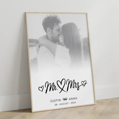 Personalisiertes Poster Paare Foto Schwarz Weiß Mr & Mrs mit Namen Datum