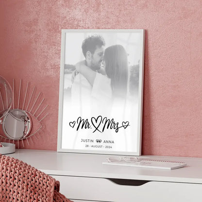 Personalisiertes Poster Paare Foto Schwarz Weiß Mr & Mrs mit Namen Datum