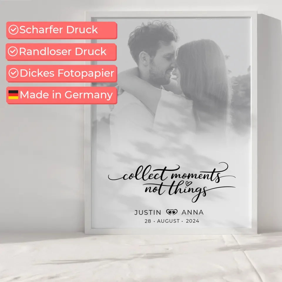 Personalisiertes Poster Paare Foto Schwarz Weiß Collect Moments mit Namen
