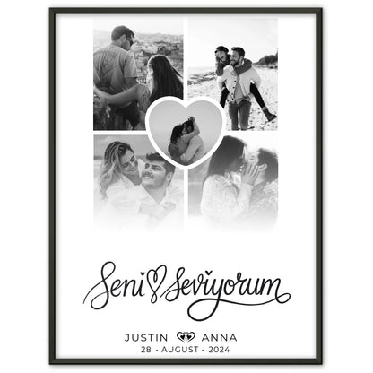 Personalisiertes Poster für Paare Fotocollage 5 Fotos Seni Seviyorum