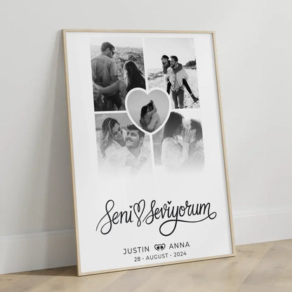 Personalisiertes Poster für Paare Fotocollage 5 Fotos Seni Seviyorum