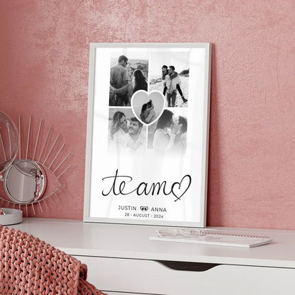 Poster für Paare Fotocollage 5 Fotos Te Amo mit Namen