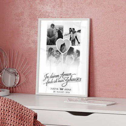 Personalisiertes Poster Paare Fotocollage 5 Fotos In Deinen Armen mit Namen