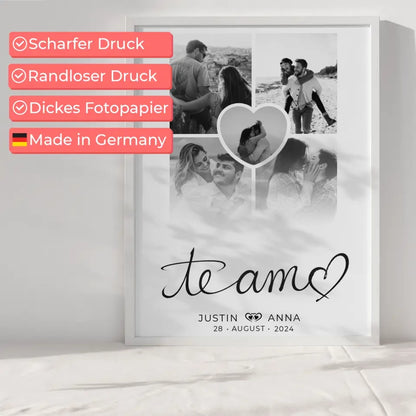 Poster für Paare Fotocollage 5 Fotos Te Amo mit Namen