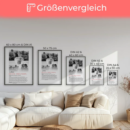 Personalisiertes Poster Beste Freundin 5 Fotos Schwarz Weiß mit Name