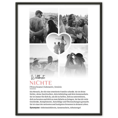 Personalisiertes Poster Definition Nichte 5 Fotos Black & White mit Name