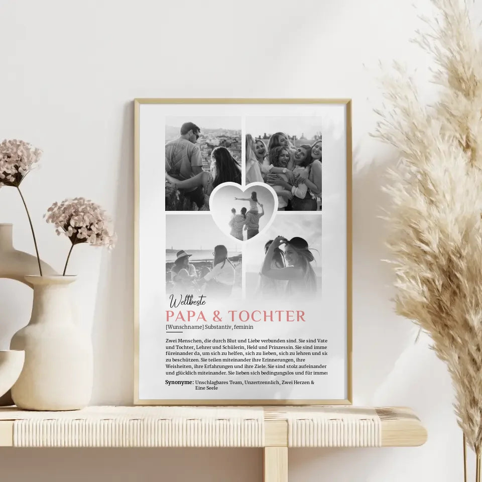 Personalisiertes Poster Definition Papa & Tochter 5 Fotos Black & White mit Name