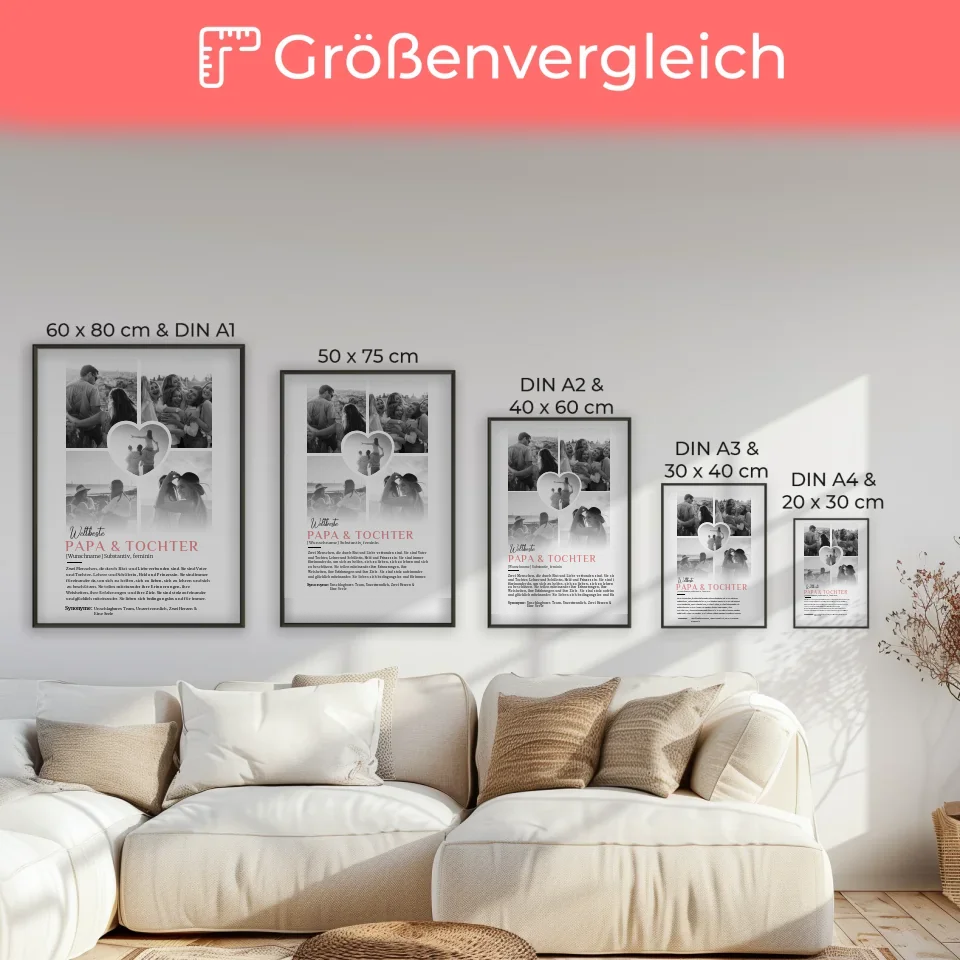 Personalisiertes Poster Definition Papa & Tochter 5 Fotos Black & White mit Name