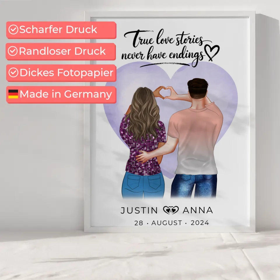 Personalisiertes Poster für Paare Figuren True Love Stories Never Have Endings