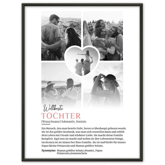 Personalisiertes Poster Definition Tochter 5 Fotos Black & White mit Name