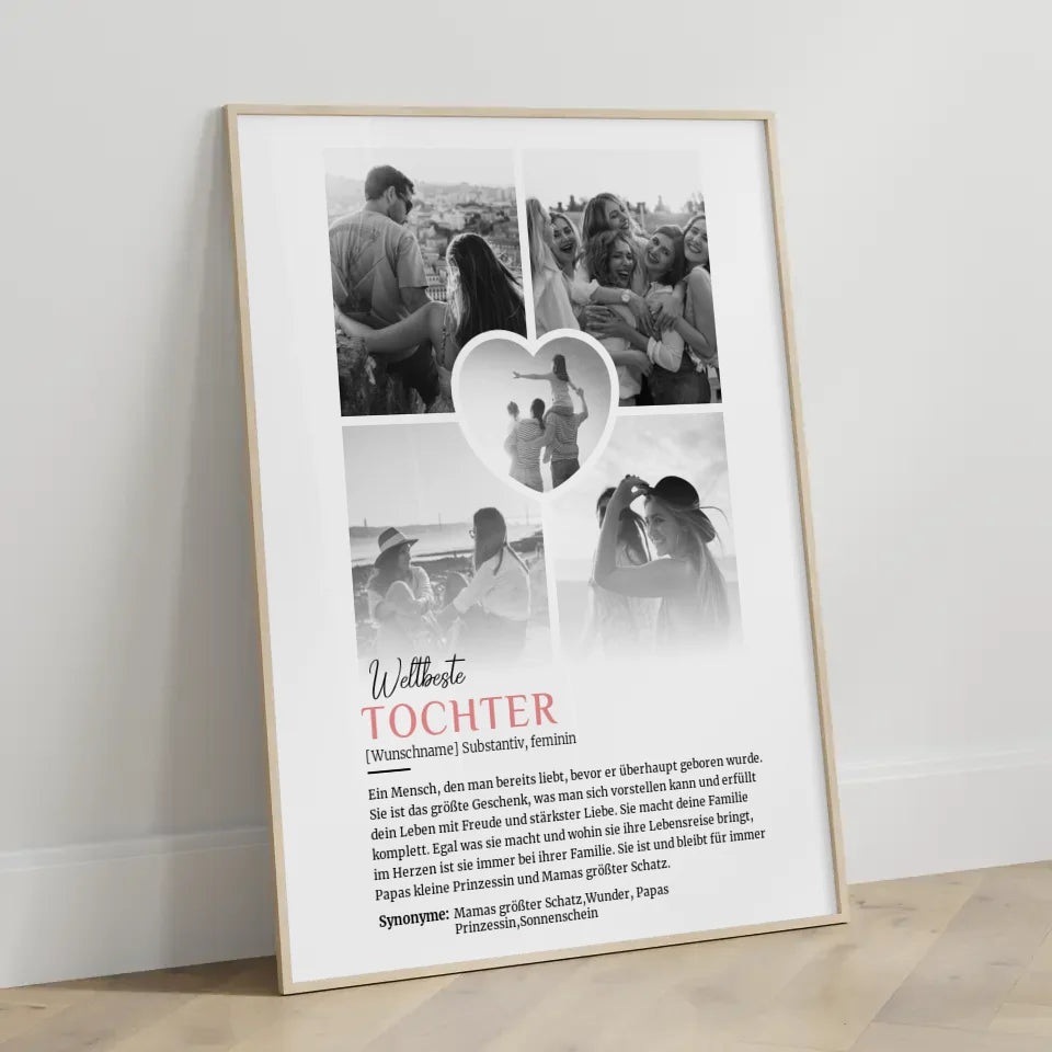 Personalisiertes Poster Definition Tochter 5 Fotos Black & White mit Name