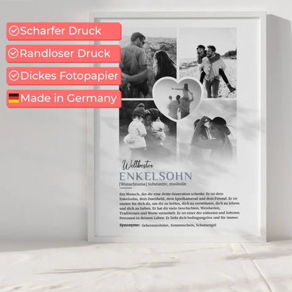 Personalisiertes Poster Definition Enkelsohn 5 Fotos Black & White mit Name