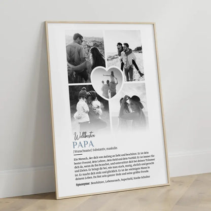 Personalisiertes Poster Definition Papa 5 Fotos Black & White mit Name