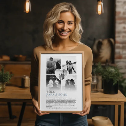 Personalisiertes Poster Definition Papa & Sohn 5 Fotos Schwarz Weiß mit Name