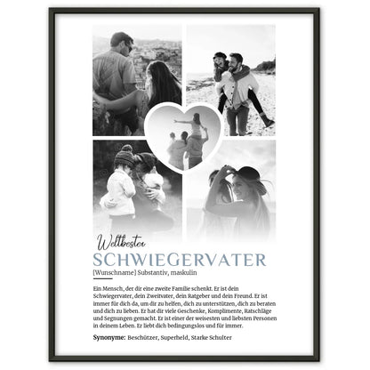 Personalisiertes Poster Definition Schwiegervater 5 Fotos Black & White mit Name