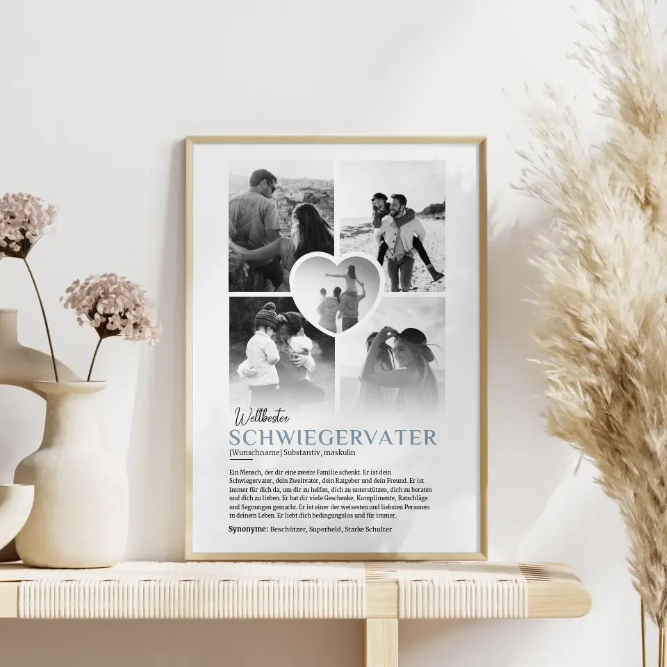 Personalisiertes Poster Definition Schwiegervater 5 Fotos Black & White mit Name