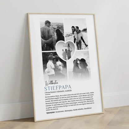 Personalisiertes Poster Definition Stiefpapa 5 Fotos Black & White mit Name