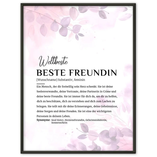 Personalisiertes Poster Definition Beste Freundin Pink Rosa Floral mit Name